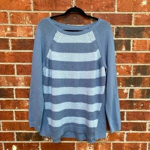 Loft Womens Large Wool Blend Blue Stripe Sweater